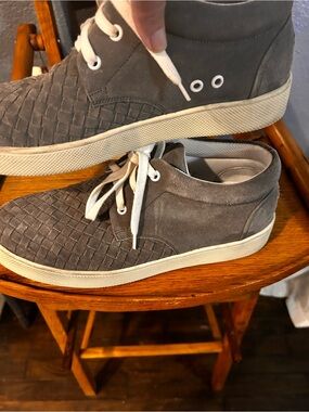 Bottega Veneta designer Men's Gray Suede Woven Lace-Up Sneakers